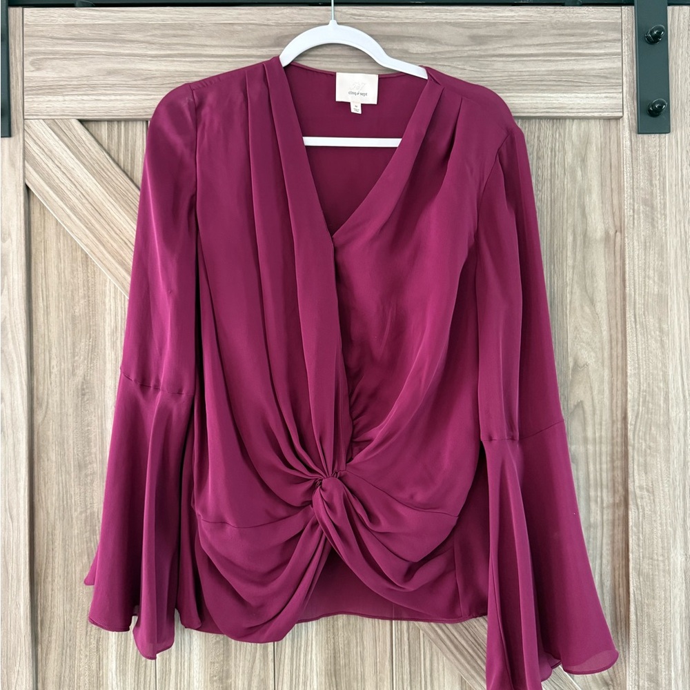 cinq a sept Twist-Front Blouse in Plum